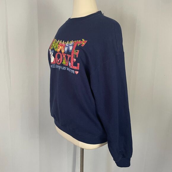 Crewneck Sweatshirt Womens Size XL Navy Blue Graphic Grandma Winter Cottage Love - Picture 4 of 10